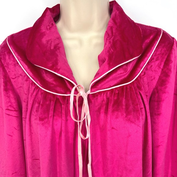 Vintage Monte Carlo Pink Velvet Velour Nightgown Robe Pullover Half Zip Sz M - Picture 3 of 8